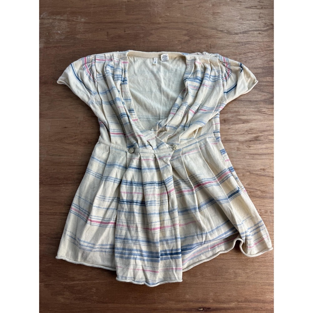 Anthropologie MOTH Top Women's Small Cream‎ Multicolor Stripe Knit Linen Blend